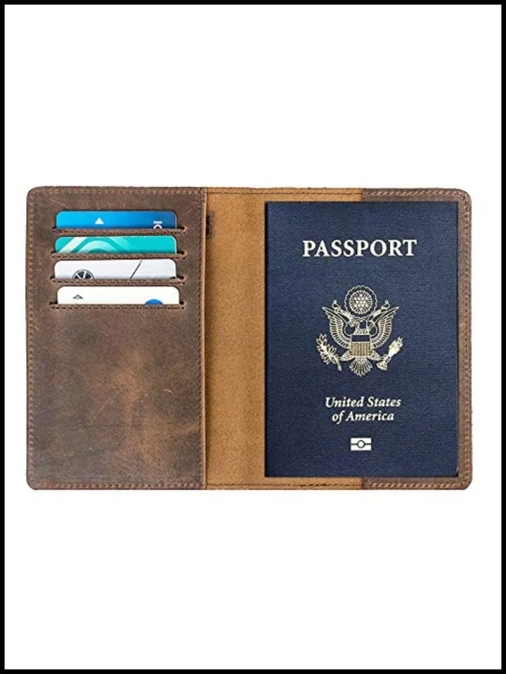 Genuine Crazy Horse Leather RFID Blocking Passport Holder Travel Wallet